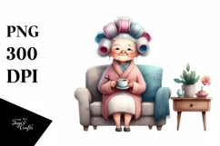 Old Lady Watercolor Character Tea Cup Couch | Clipart Product Image 1