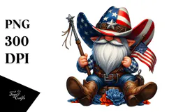 Watercolor Patriotic Cowboy Gnome Clipart Product Image 1