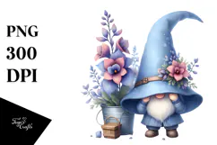 Cute GNOME with Big HAT and Lobelia PNG Product Image 1