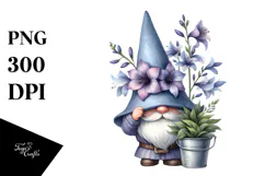 Cute GNOME with Big HAT and Lobelia PNG Product Image 1