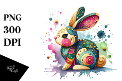 Wooden Bunny with Golden Insertions PNG Product Image 1