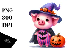 Cute Halloween Pig, Watercolor Clipart Product Image 1