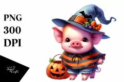 Cute Halloween Pig, Watercolor Clipart Product Image 3