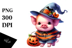 Cute Halloween Pig, Watercolor Clipart Product Image 1