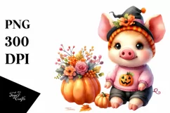 Cute Halloween Pig, Watercolor Clipart Product Image 3