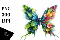 Abstract Vibrant Plant Leaves and 3D Flowers Butterfly PNG Product Image 1
