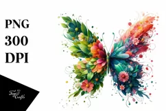 Abstract Vibrant Plant Leaves and 3D Flowers Butterfly PNG Product Image 3