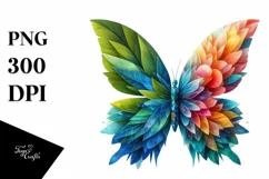 Abstract Vibrant Plant Leaves and 3D Flowers Butterfly PNG Product Image 3