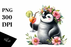 Colorful Watercolor Penguin Wreath Cocktail Young Clipart Product Image 3