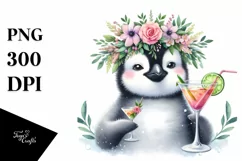 Colorful Watercolor Penguin Wreath Cocktail Young Clipart Product Image 3