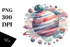 Washed Retro Whimsical Planet, Watercolor Clipart Product Image 1