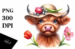 Confused Highland Cow Sun Hat Clipart Product Image 1