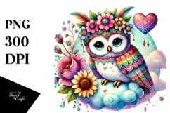 Digital Painting of Cute Boho Owl, PNG Product Image 1