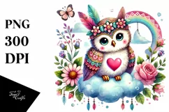 Digital Painting of Cute Boho Owl, PNG Product Image 1
