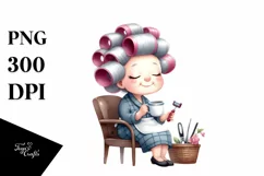 Old Lady Watercolor Character Chair Mug | Clipart Product Image 1