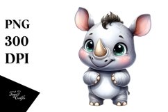 Cute Baby Rhino, Watercolor Clipart Product Image 3