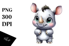 Cute Baby Rhino, Watercolor Clipart Product Image 1
