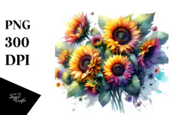 Vibrant Watercolor with Sunflowers PNG Product Image 1