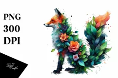 Abstract Vibrant Plant Leaves and 3D Flowers Fox Frame PNG Product Image 3