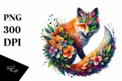 Abstract Vibrant Plant Leaves and 3D Flowers Fox Frame PNG Product Image 3