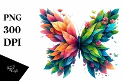 Abstract Vibrant Plant Leaves and 3D Flowers Butterfly PNG Product Image 3