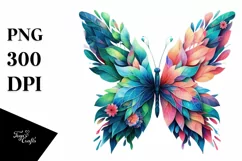 Abstract Vibrant Plant Leaves and 3D Flowers Butterfly PNG Product Image 3