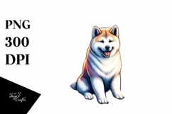 Akita Sitting in Sand, Watercolor Clipart Product Image 3