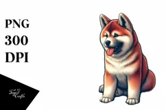 Akita Sitting in Sand, Watercolor Clipart Product Image 3