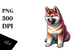 Akita Sitting in Sand, Watercolor Clipart Product Image 1