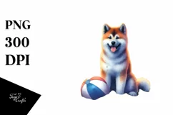 Akita Sitting in Sand, Watercolor Clipart Product Image 1