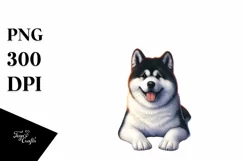 Akita Sitting in Sand, Watercolor Clipart Product Image 1