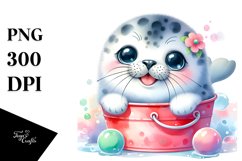 Colorful Baby Seal Smiling in Bucket | Clipart Product Image 1