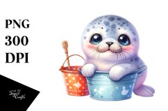 Colorful Baby Seal Smiling in Bucket | Clipart Product Image 1