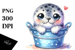Colorful Baby Seal Smiling in Bucket | Clipart Product Image 1