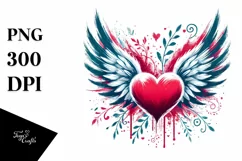 Paint Brush Style Heart with Wings, PNG Product Image 1