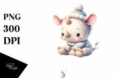 Pastel Baby Rhino on Cloud with Snowflakes Product Image 3