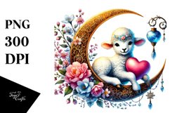 Adorned Lamb on Moon with Heart PNG Product Image 1