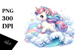 Cute Baby Unicorn Surfing on Cloud | Sublimation Clipart Product Image 1