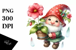 Cute Gnome in the Air Holding Impatiens | Sublimation | Product Image 1