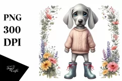 Confused Weimaraner with Big Eyes in Rain Boots | Clipart Product Image 1