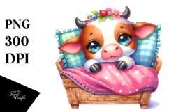 Cute Baby Cow in Bed | Sublimation | Clipart Product Image 1