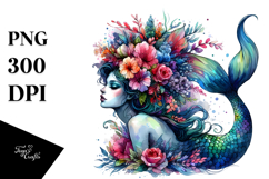 Mermaid with Floral Wreath, Style, High-Res PNG Product Image 1