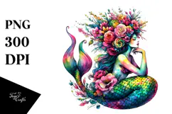 Vibrant Floral Wreath Mermaid PNG Product Image 1