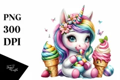 Unicorn Eating Ice Cream PNG Product Image 3
