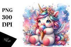 Unicorn Eating Ice Cream PNG Product Image 1