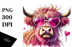pink Highland Cow with Heart Shaped Sunglasses PNG Product Image 1