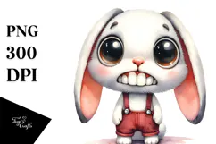 Watercolor Rabbit Big Eyes Standing Up Clipart Product Image 1