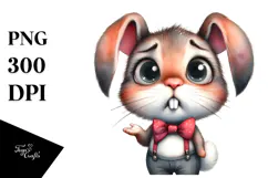 Watercolor Rabbit Big Eyes Standing Up Clipart Product Image 1