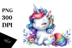 Cute Baby Unicorn, Watercolor PNG Product Image 1