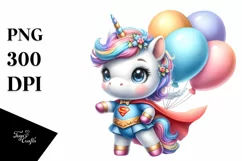 Cute Unicorn Hero with Balloons | Clipart Product Image 3